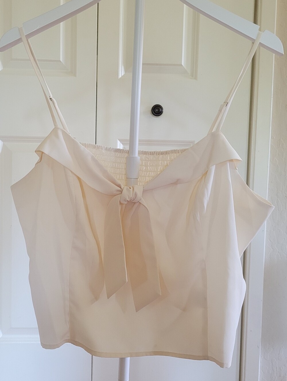 ModCloth Cream Spaghetti Strap Cami with Front Tie
